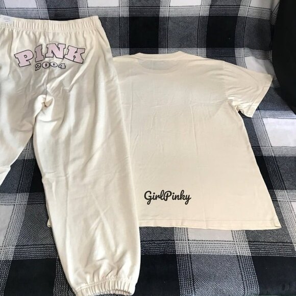 VS PINK SWEATPANTS OUTFIT & LOGO TEE IN WHITE SHELL LIMITED EDITION SIZE 2XL - Picture 5 of 11